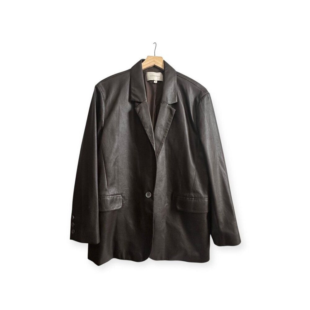 Brochu Walker The Farley Single-Button Vegan Leather Blazer in Timber/Brown,  Si
